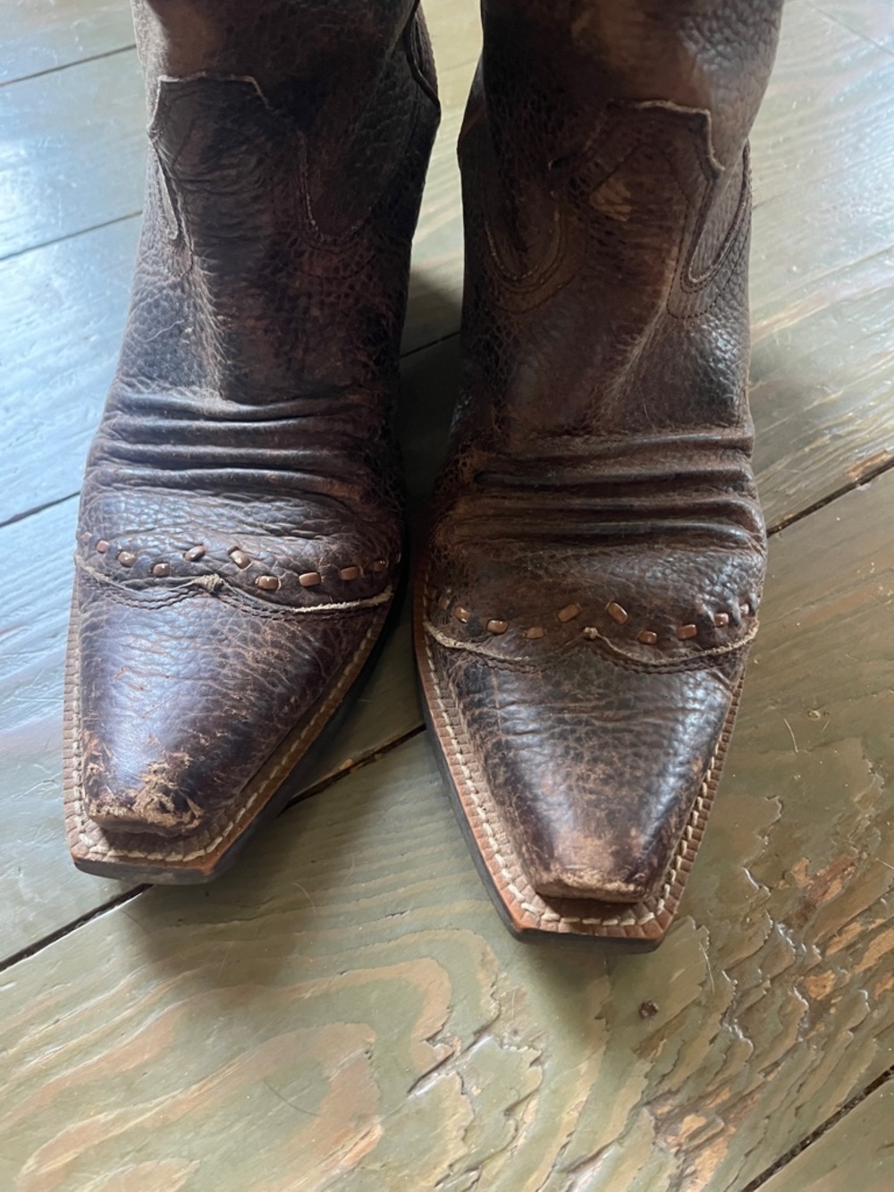 Ariat Dark Brown Studded Leather Heeled Cowboy Boots - Picture 4 of 9